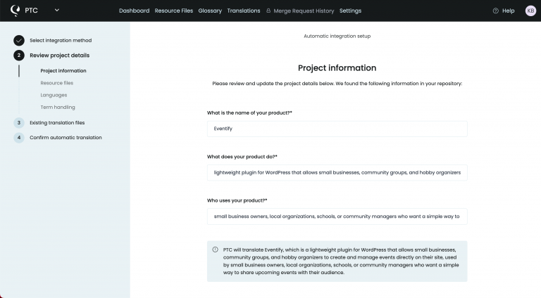 Telling PTC about your project